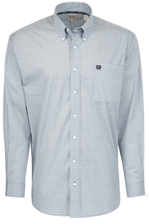 Cinch Dotted Button-Front Shirt - Blue