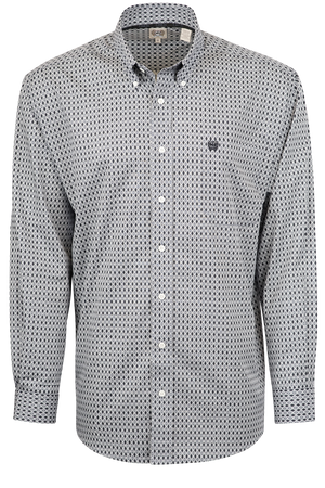 Cinch Printed Cotton Button-Front Shirt - Gray