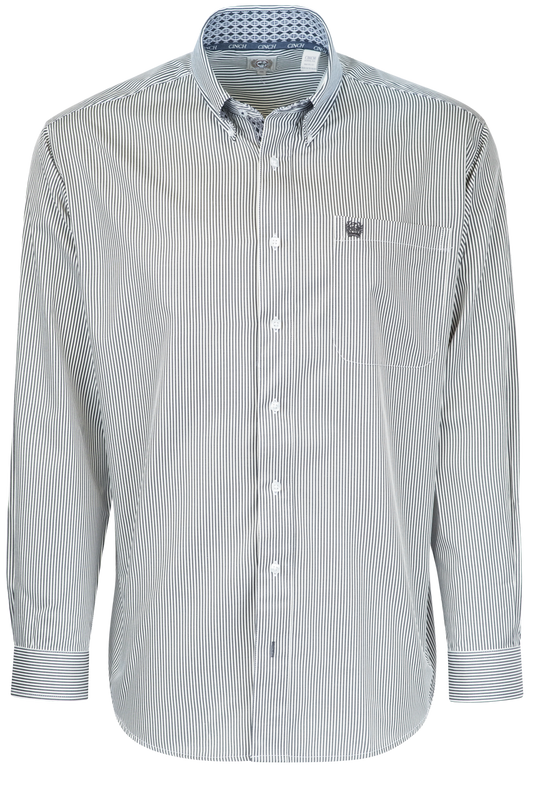 Cinch Stripe Tencel Button-Front Shirt - Gray & Navy