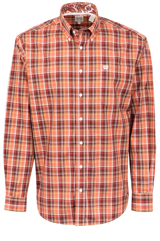 Cinch Multi Plaid Button-Front Shirt - Orange
