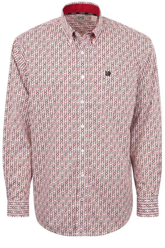 Cinch Ikat Print Button-Front Shirt - Red