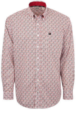 Cinch Ikat Print Button-Front Shirt - Red