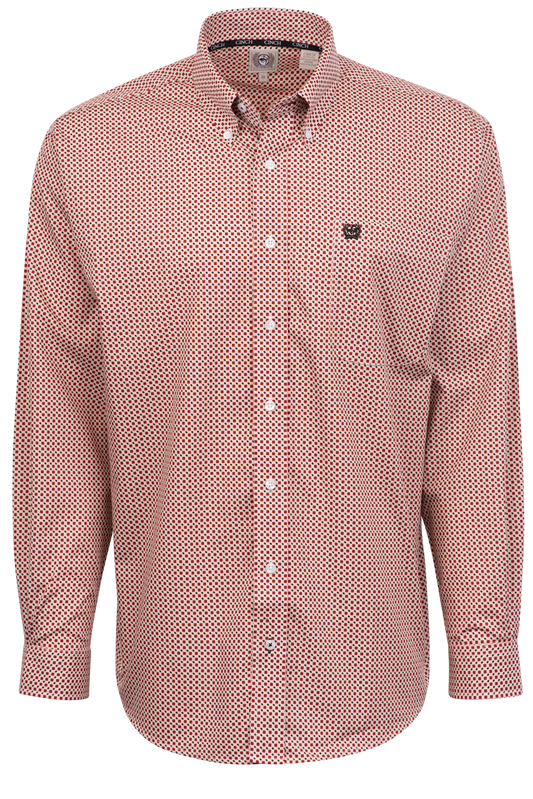 Cinch Block Dotted Button-Front Shirt - Burgundy