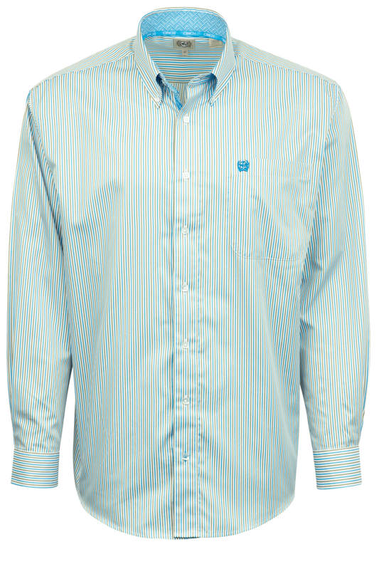 Cinch Striped Tencel Button-Front Shirt - Blue