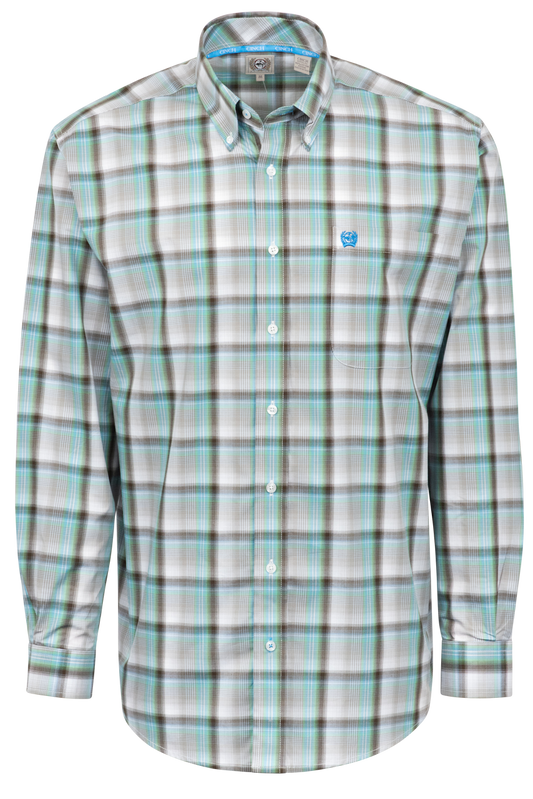 Cinch Plaid Button-Front Shirt - Blue & Brown