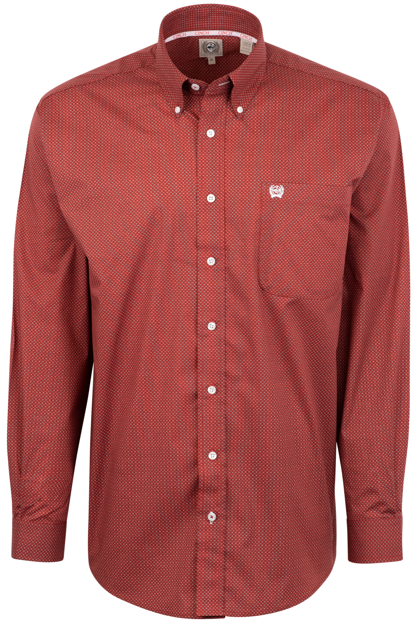Cinch Diamond Illusion Button-Front Shirt - Red