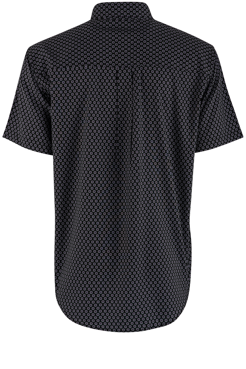 Cinch Diamond Print Arenaflex Short Sleeve Button-Front Shirt - Black