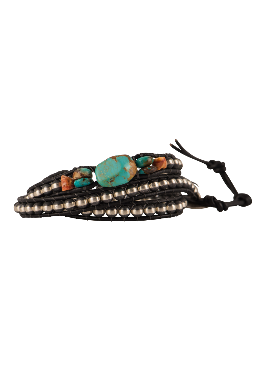 Wrapped To Wear Navajo Pearl, Turquoise & Spiny Oyster Bracelet