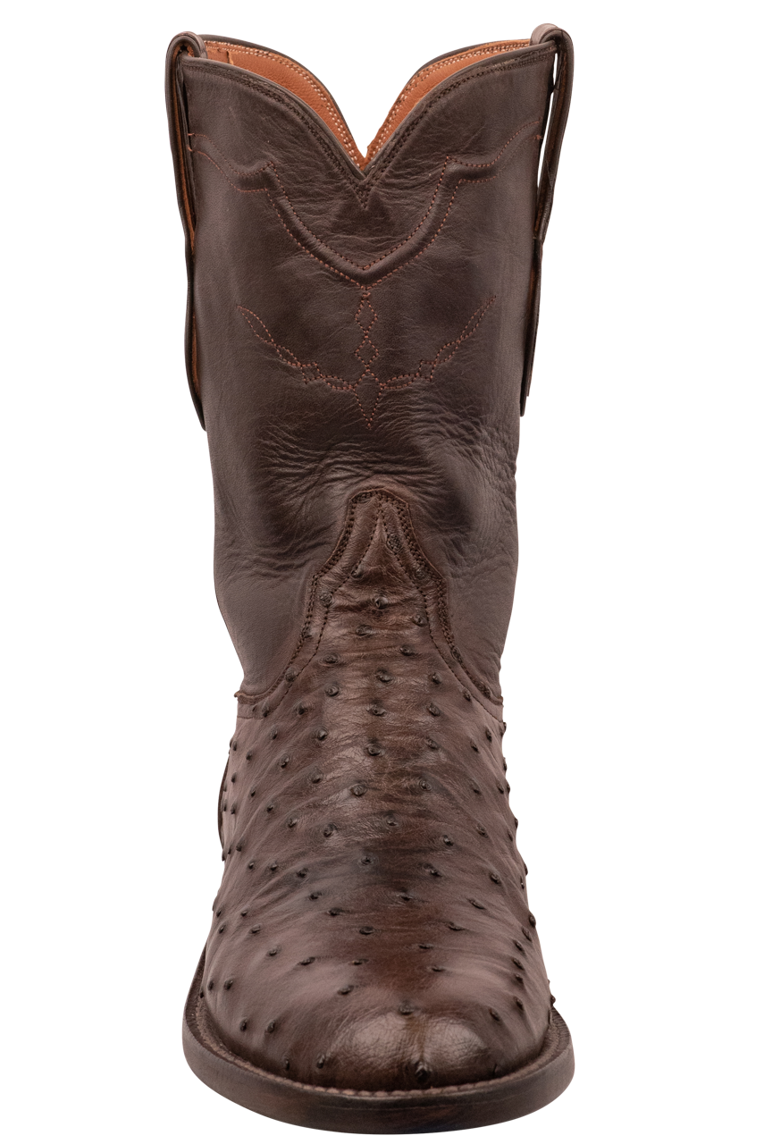 Black Jack Men's Full Quill Ostrich Nicotine Roper Boots - Chocolate