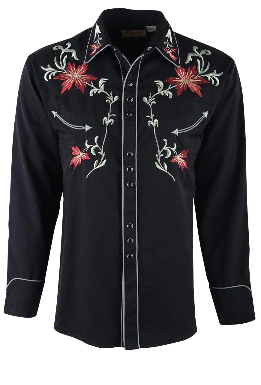 Scully Vintage Floral Pearl Snap Shirt - Black