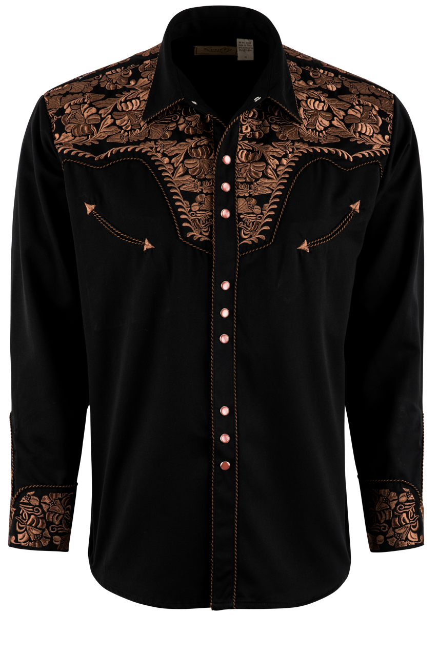 Scully Gunfighter Brown/Black Western Pearl Snap Shirt | Pinto Ranch