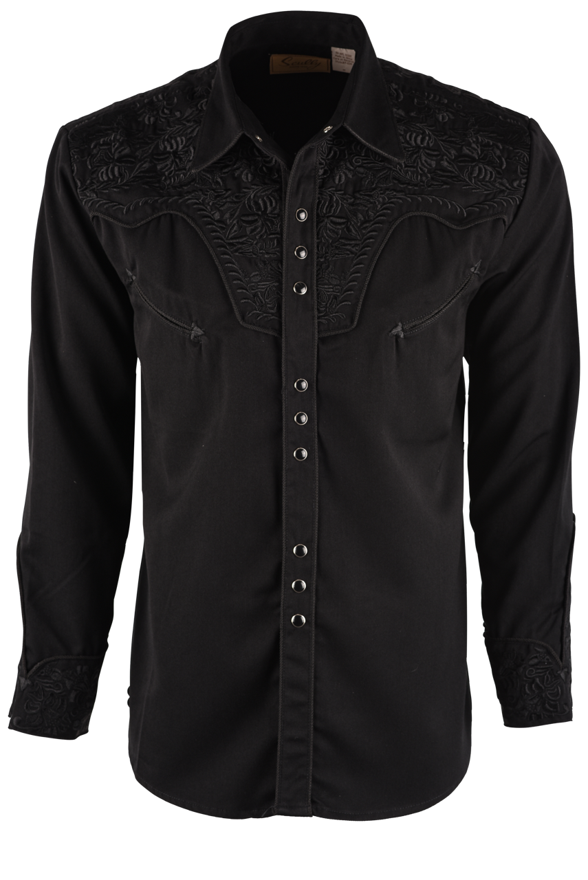 Scully Gunfighter Jet Black Western Pearl Snap Shirt | Pinto Ranch