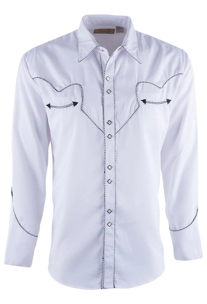 Scully Vintage Western Diamond Pearl Snap Shirt - White