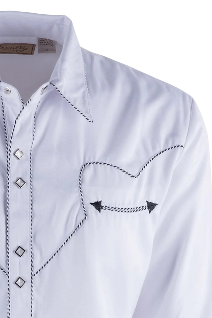 Scully Vintage Western Diamond Pearl Snap Shirt - White