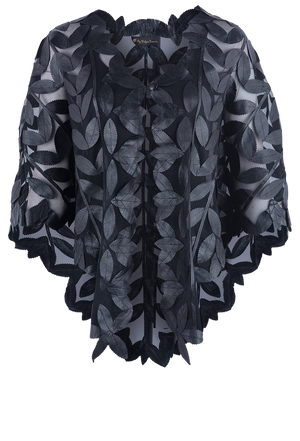 Belgin Francis Black Poncho with Leather Leaves