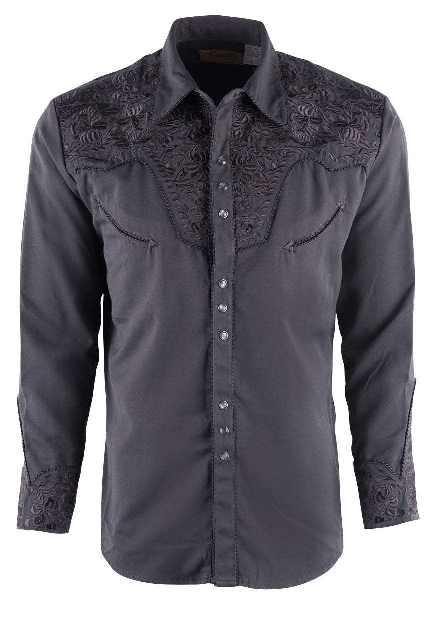 Scully Gunfighter Western Pearl Snap Shirt - Charcoal