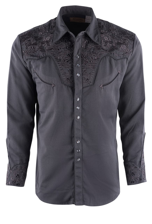 Scully Gunfighter Western Pearl Snap Shirt - Charcoal