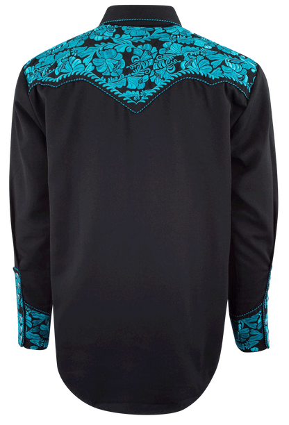 Scully Gunfighter Western Pearl Snap Shirt - Turquoise/Black