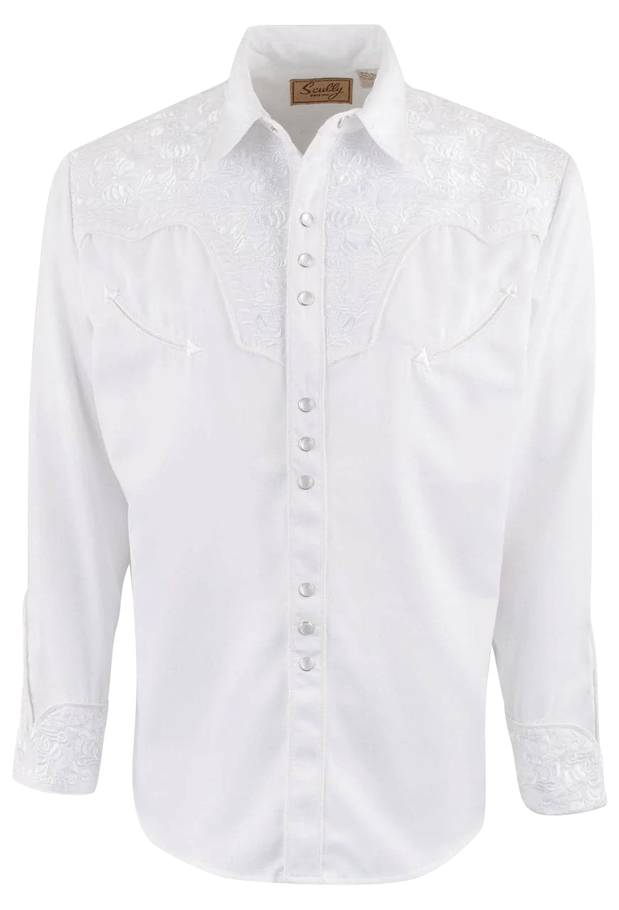 Scully Gunfighter Western Pearl Snap Shirt - White