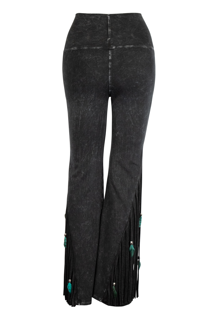 T-Party Women's Mineral Wash Fringed Yoga Pants - Black