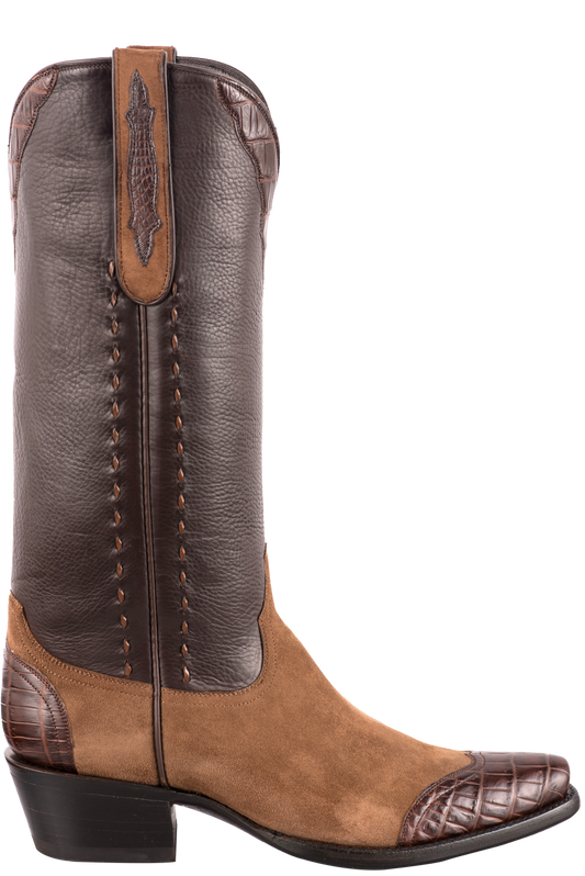 Stallion Women's Lamb Suede & Crocodile Cowgirl Boots - Tobacco