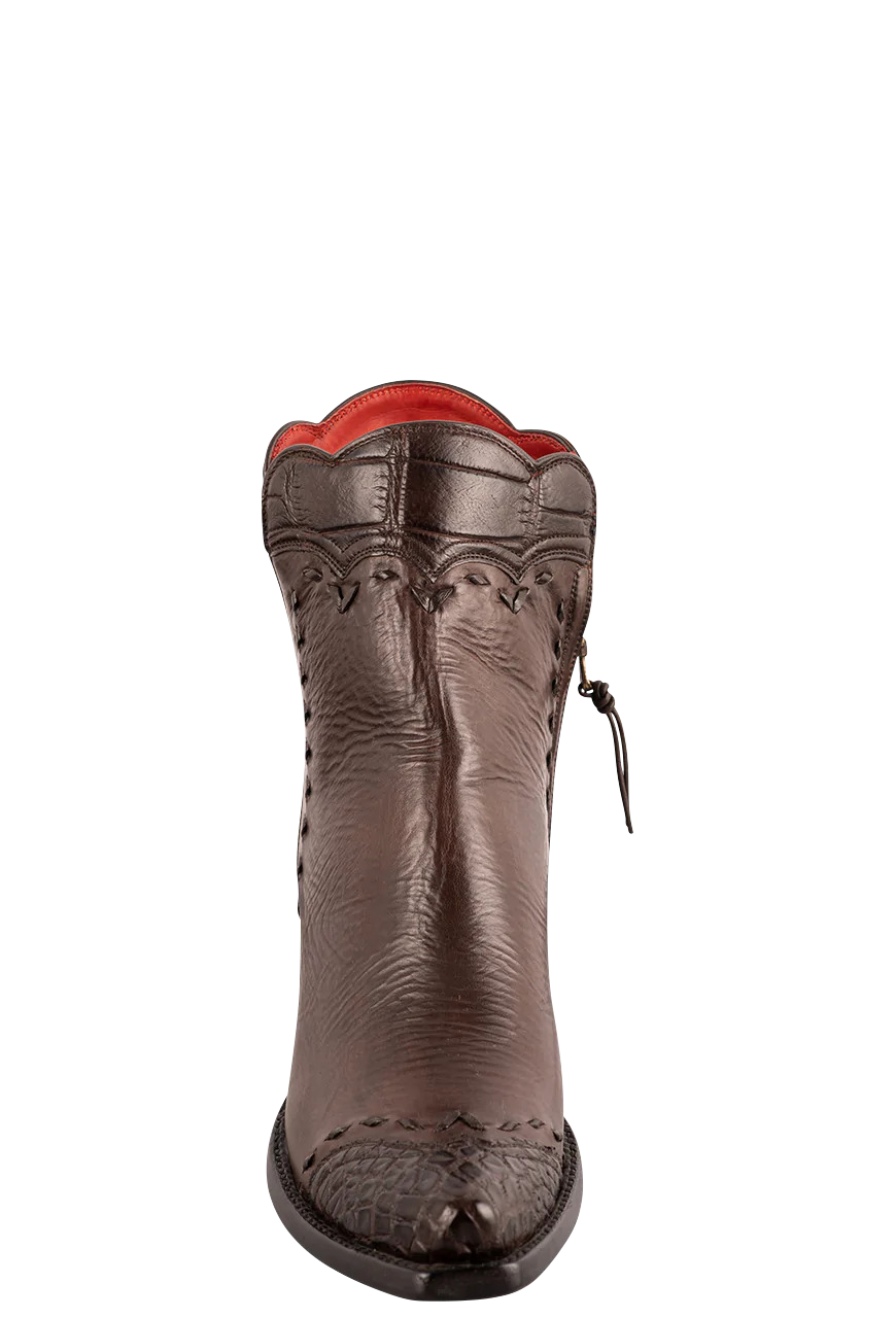 Stallion Women's Calf & Alligator Zorro Ankle Boots - Chocolate