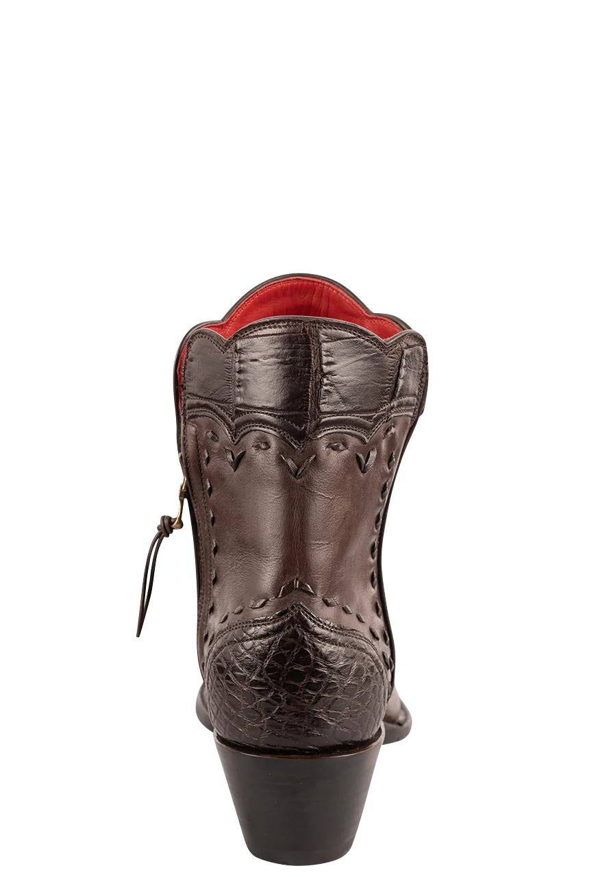 Stallion Women's Chocolate Calf & Alligator Zorro Ankle Boots Pinto Ranch
