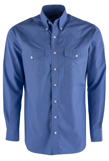 Pinto Ranch YY Collection Poplin Long Sleeve Button-Front Shirt - Solid Blue