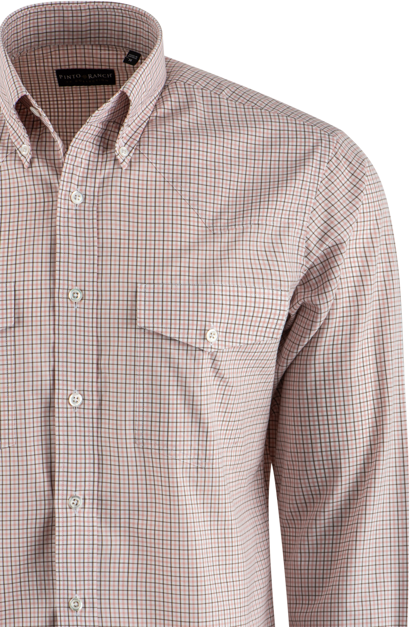 Pinto Ranch YY Collection Check Poplin Long Sleeve Button-Front Shirt - Pink & White