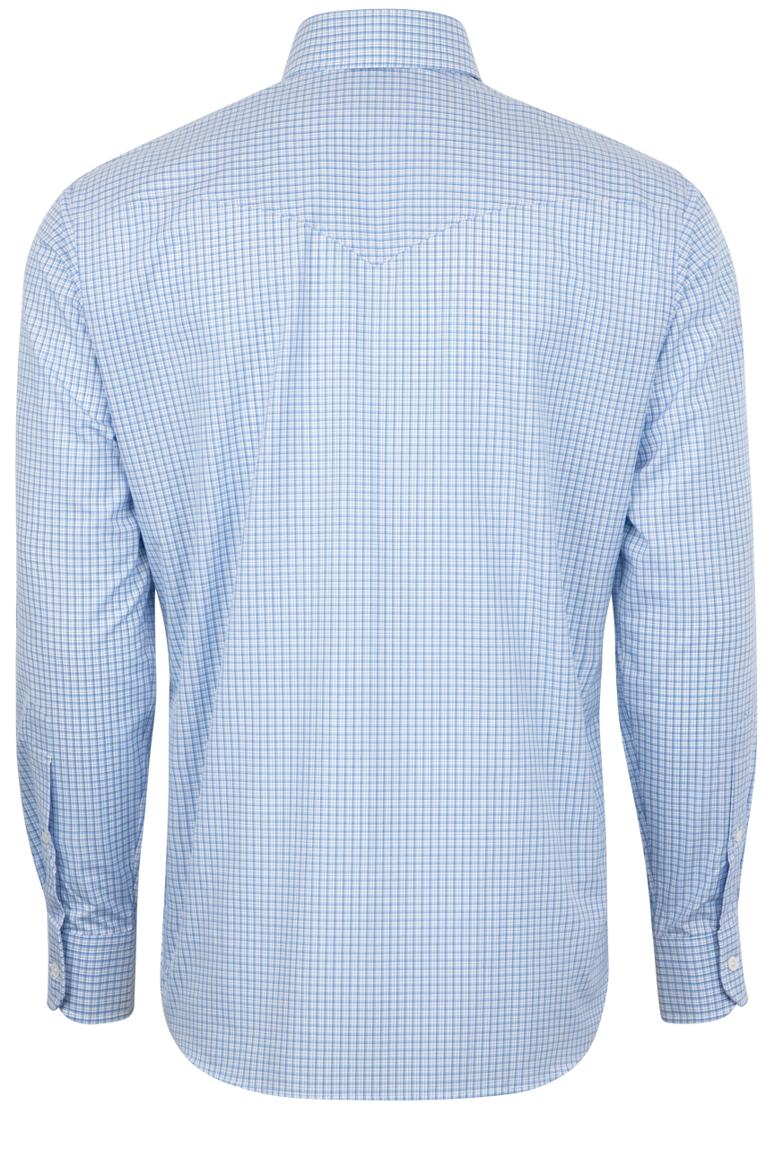 Pinto Ranch YY Collection Poplin Cotton Button-Front Shirt - Blue Check