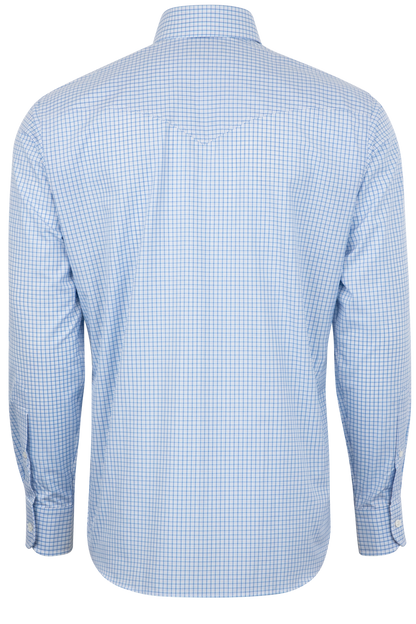 Pinto Ranch YY Collection Poplin Cotton Button-Front Shirt - Blue Check