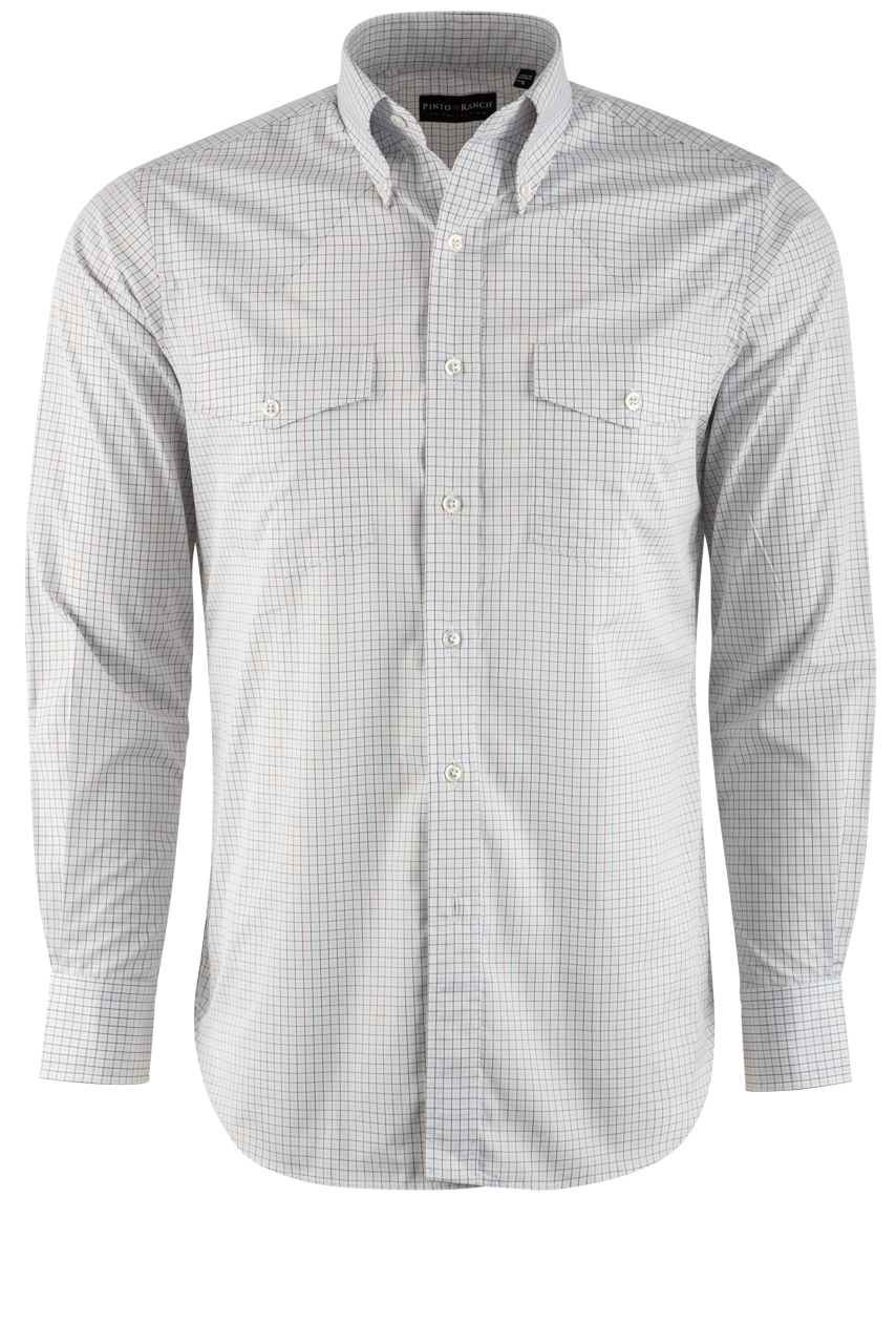 Pinto Ranch YY Collections Check Poplin Western Long Sleeve Button-Front Shirt - White