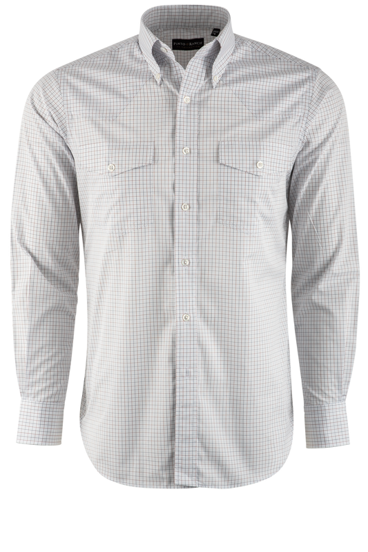 Pinto Ranch YY Collections Check Poplin Western Long Sleeve Button-Front Shirt - White