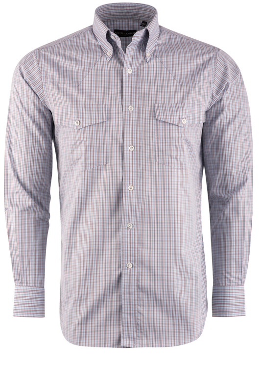 Pinto Ranch YY Collection Poplin Long Sleeve Button-Front Shirt - Blue/Taupe