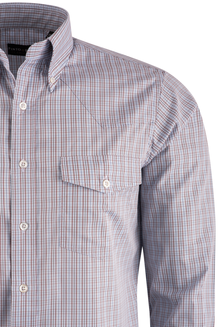 Pinto Ranch YY Collection Poplin Long Sleeve Button-Front Shirt - Blue/Taupe