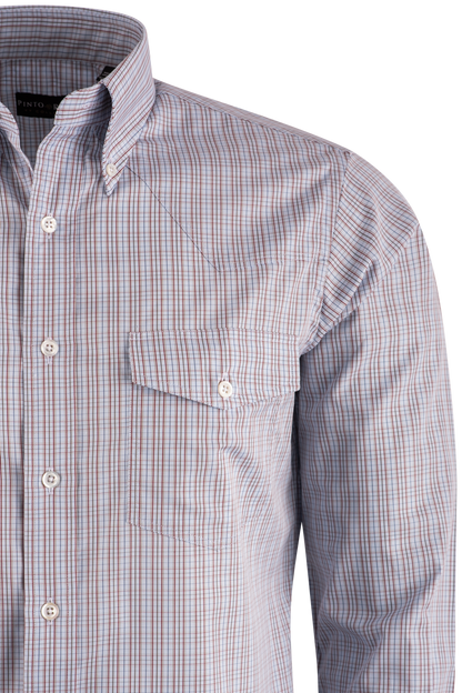 Pinto Ranch YY Collection Poplin Long Sleeve Button-Front Shirt - Blue/Taupe