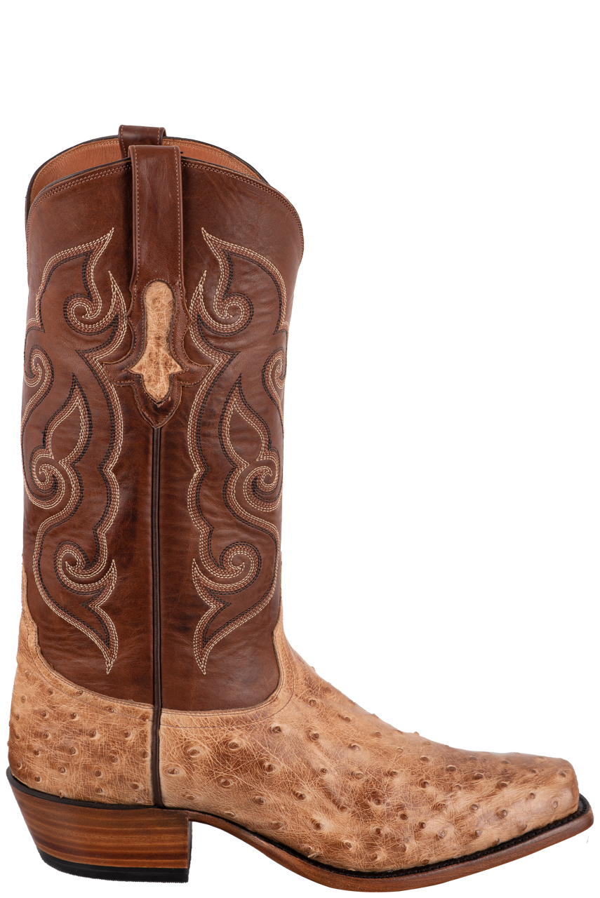 Tony Lama Men's Full-Quill Ostrich Signature Series Antique Vintage Cowboy Boots - Tan
