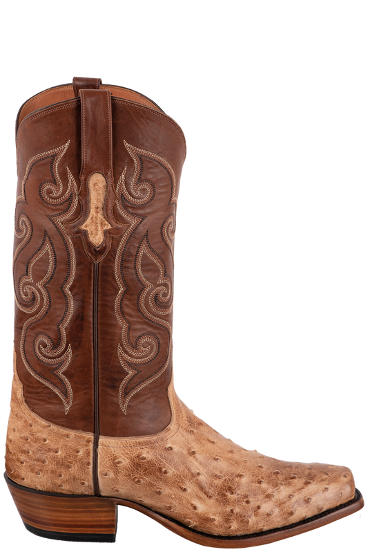 Tony Lama Men's Full-Quill Ostrich Signature Series Antique Vintage Cowboy Boots - Tan