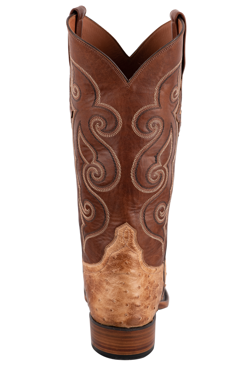 Tony Lama Men's Full-Quill Ostrich Signature Series Antique Vintage Cowboy Boots - Tan