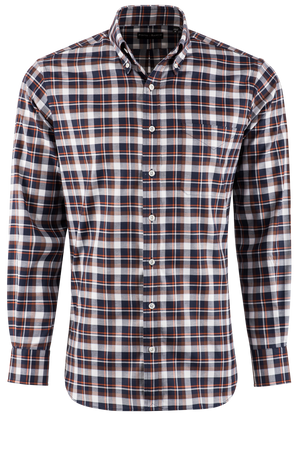 Pinto Ranch YY Collection Classic Sport Shirt - Navy & Orange Plaid