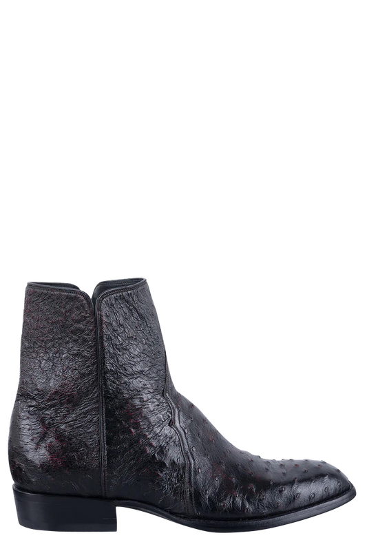 Stallion Full Quill Ostrich Zorro Ankle Boots - Black Cherry