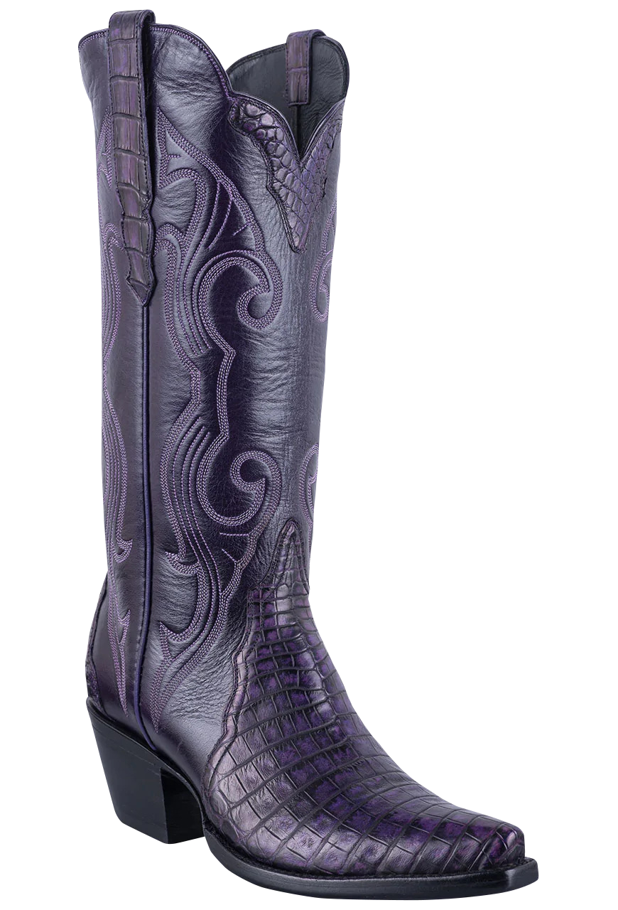 Stallion Women's Caiman & Italian Calf Gallegos Cowgirl Boots - Purple