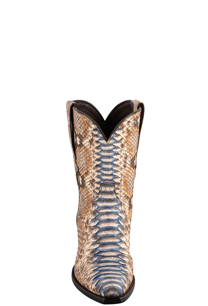 Stallion Women's Painted Python Cowgirl Boots - Tan/Blue
