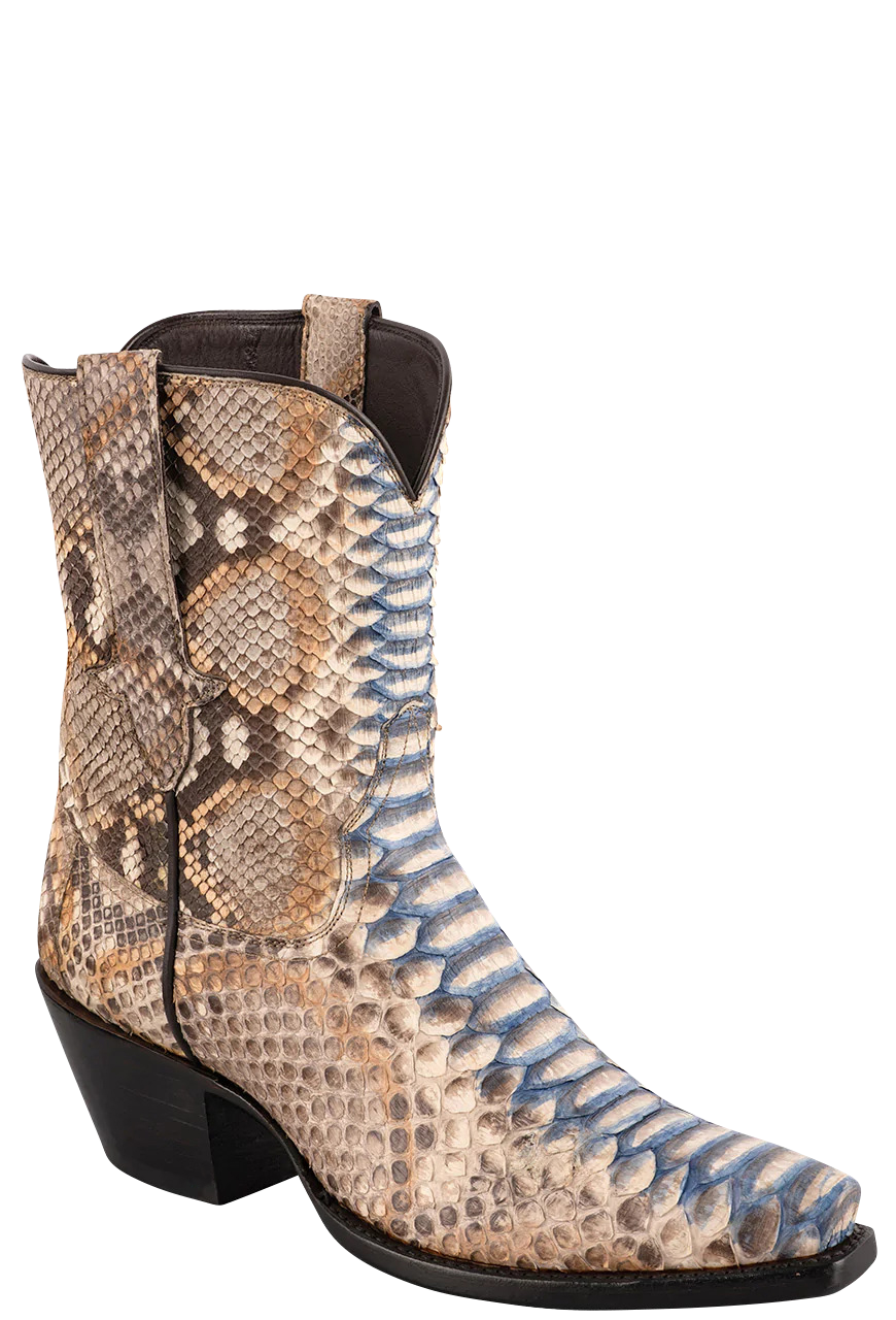 Stallion Women's Painted Python Cowgirl Boots - Tan/Blue