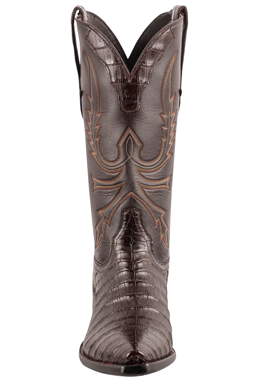 Stallion Men's Caiman Crocodile Cowboy Boots - Chocolate