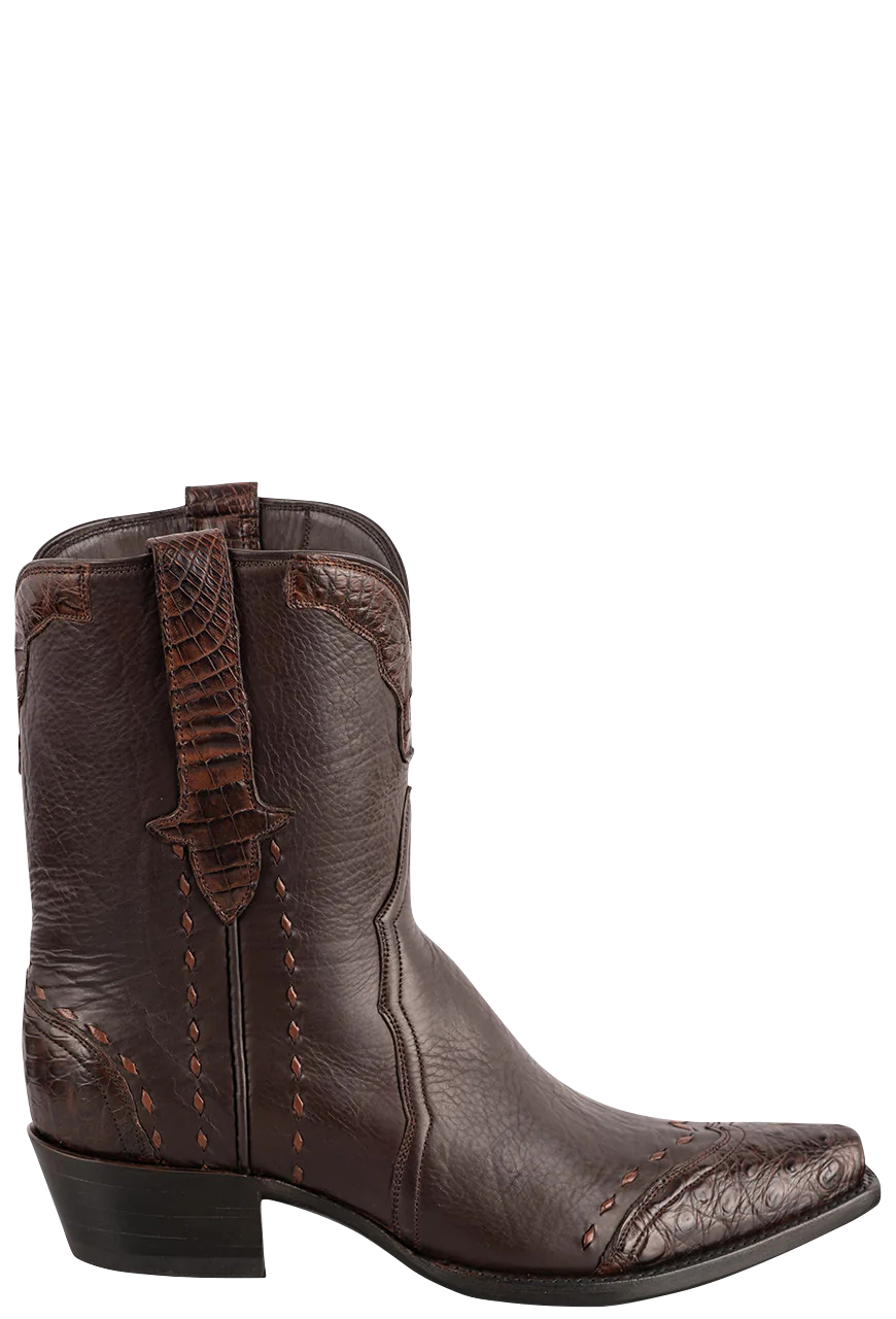 Pinto Ranch Booths Stallion Women's Chocolate Caiman & Italian Calf Boots | Pinto Ranch