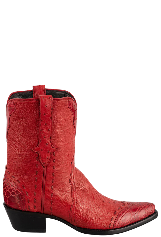 Stallion Women's Smooth Ostrich & Alligator Boots - Red