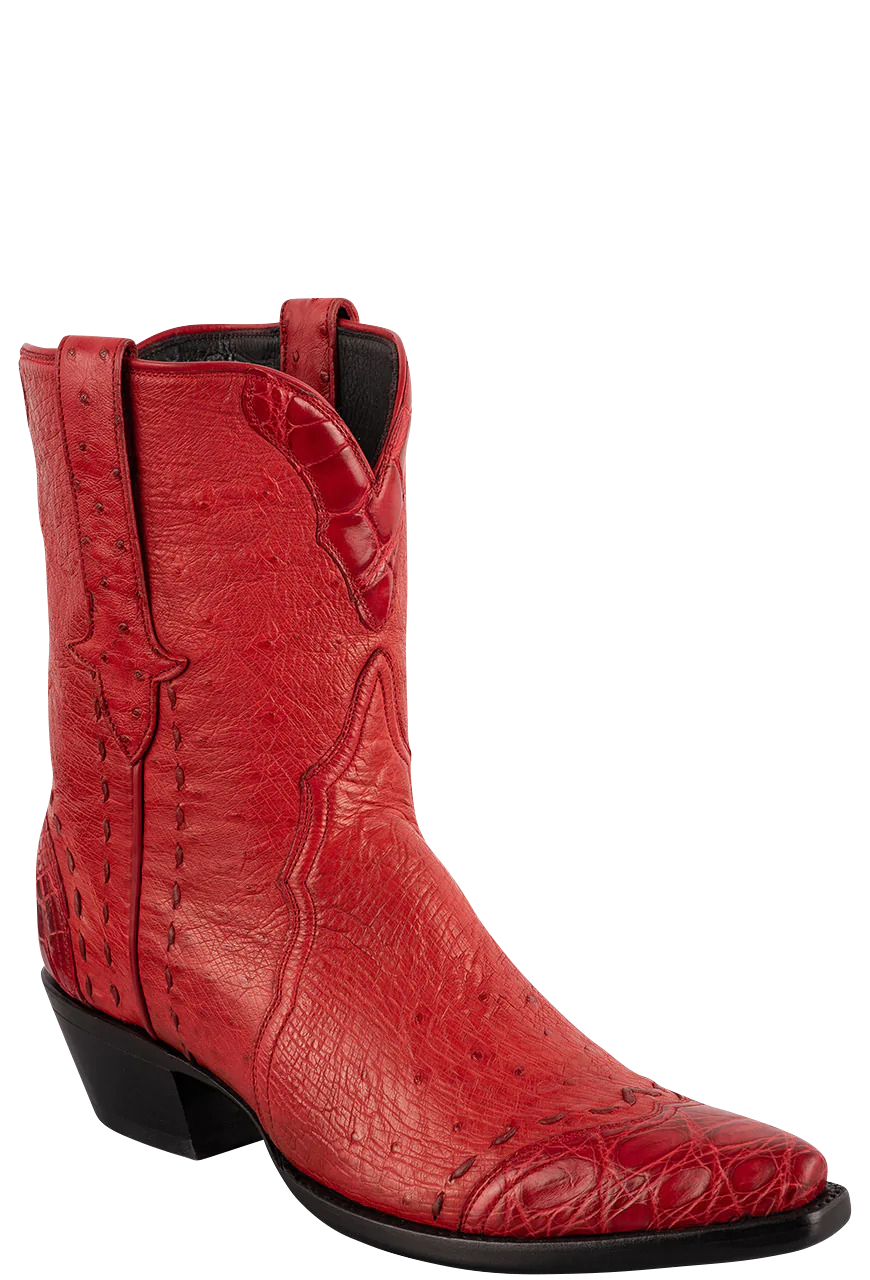Stallion Women's Smooth Ostrich & Alligator Boots - Red