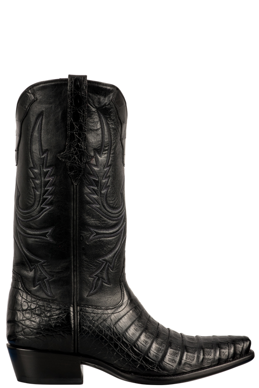 Stallion Men's Caiman Crocodile Cowboy Boots - Solid Black