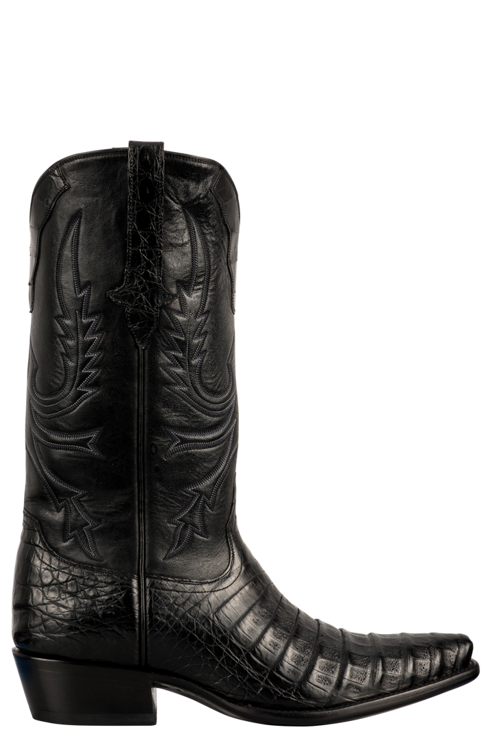 Stallion Men's Solid Black Caiman Crocodile Cowboy Boots Pinto Ranch